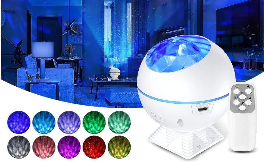 White spherical voice control LED starry sky projection lamp with USB cable for galaxy lighting effects