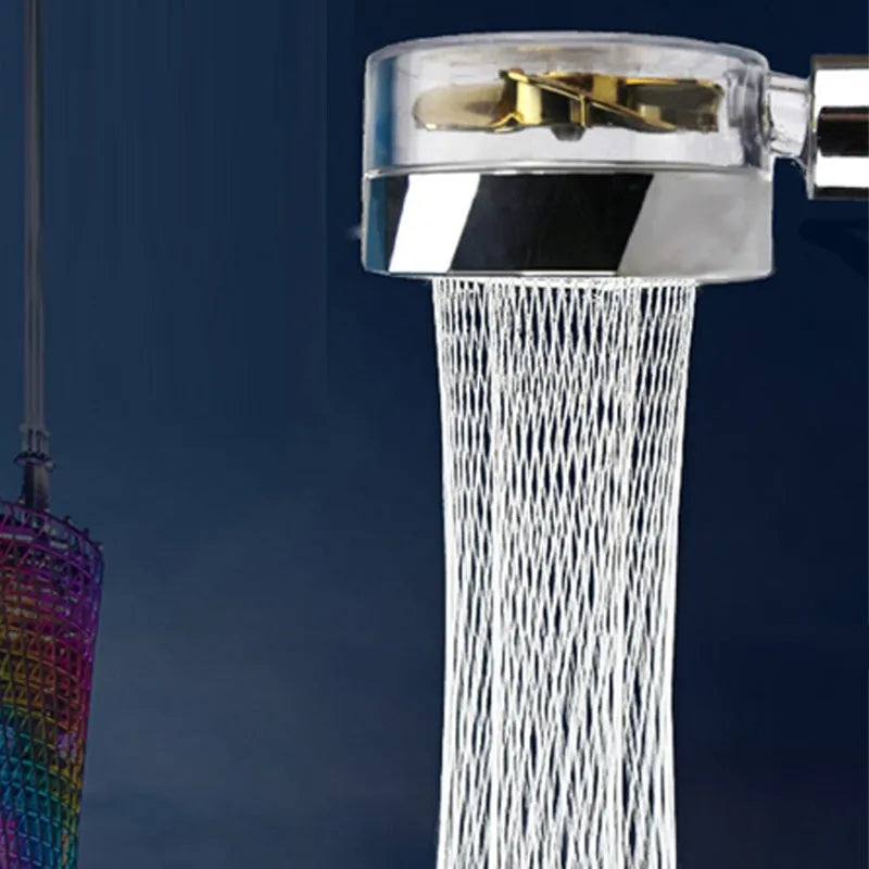 Chrome alloy turbocharged handheld shower head with stop button, five nozzles, and PP cotton filters