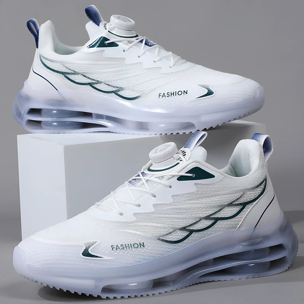 White Korean style mesh casual running shoes with round toe and lace-up closure