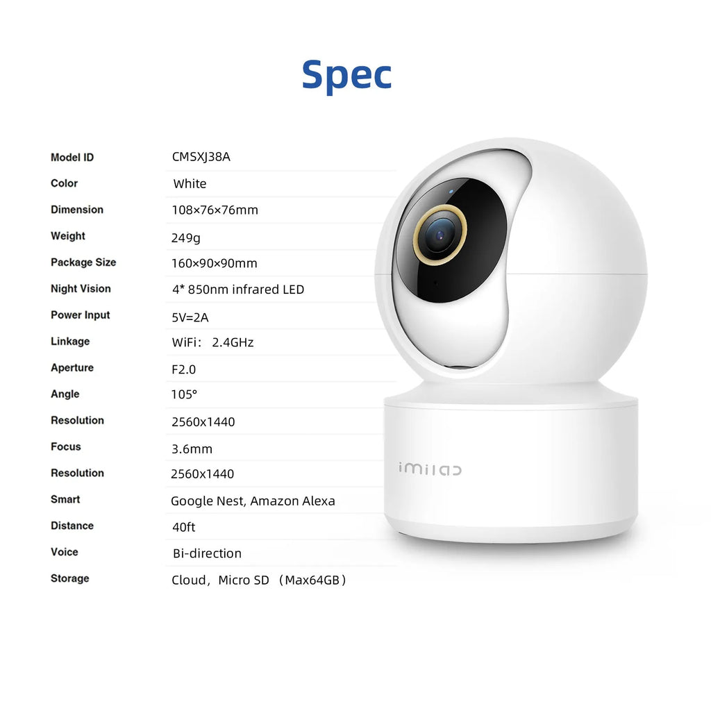 IMILAB C21 white indoor security camera with 2.5K resolution and 360° view