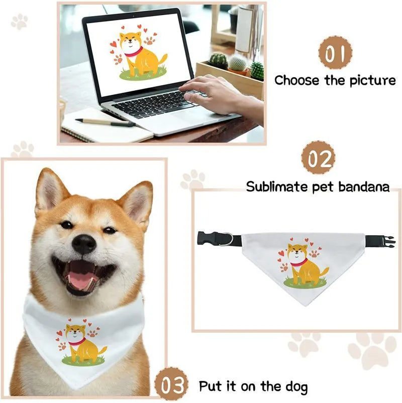 Blank white adjustable dog scarf for thermal transfer customisation with size options