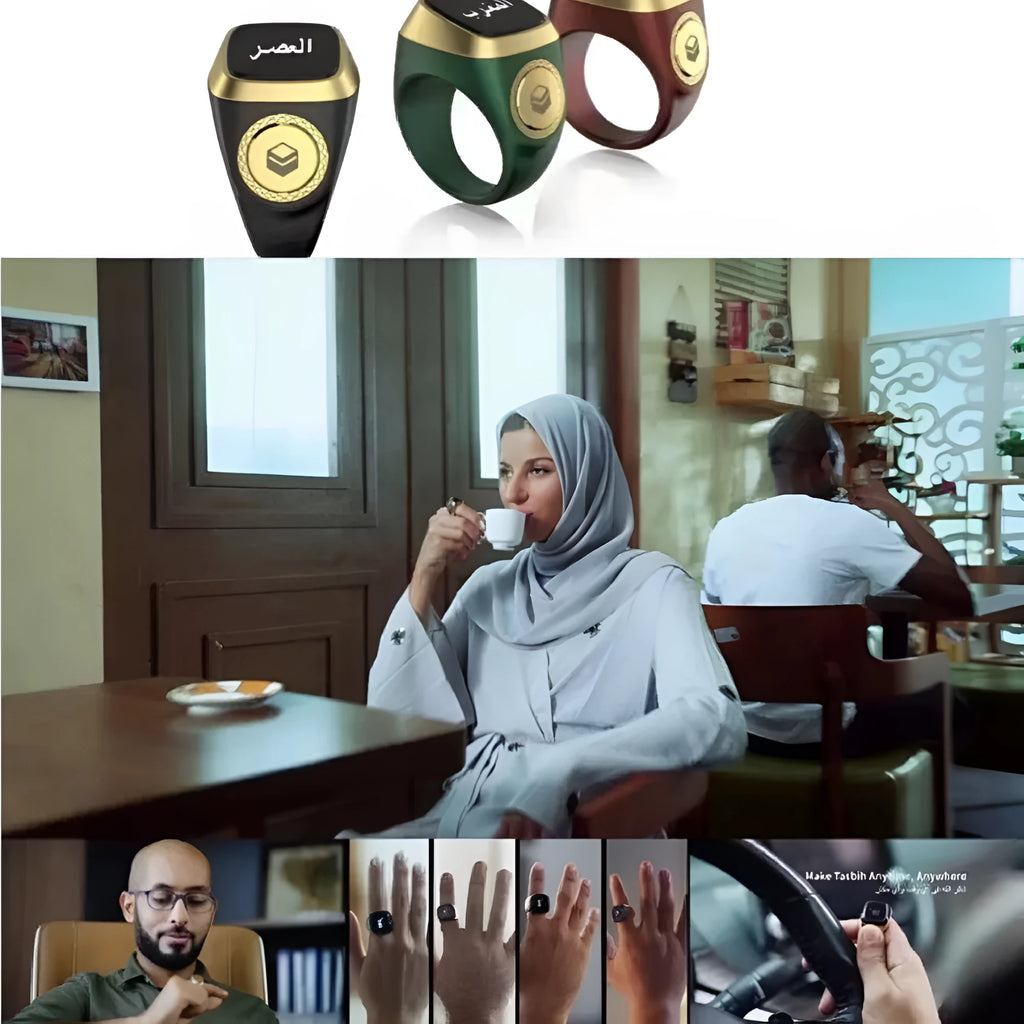Zikr1 Tasbih smart ring with OLED display and metal casing in multiple colours