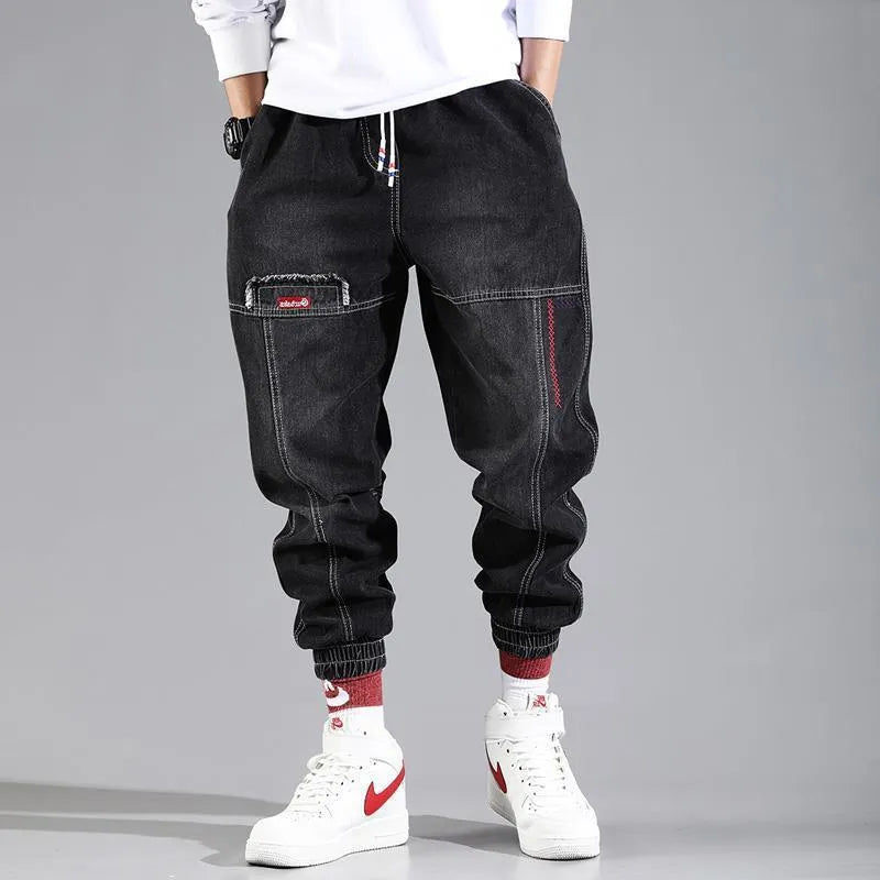 Men's loose straight denim jeans with mid-rise waist and velvet lining in light blue colour