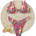 Red floral print women's two-piece underwire bikini set on a white background