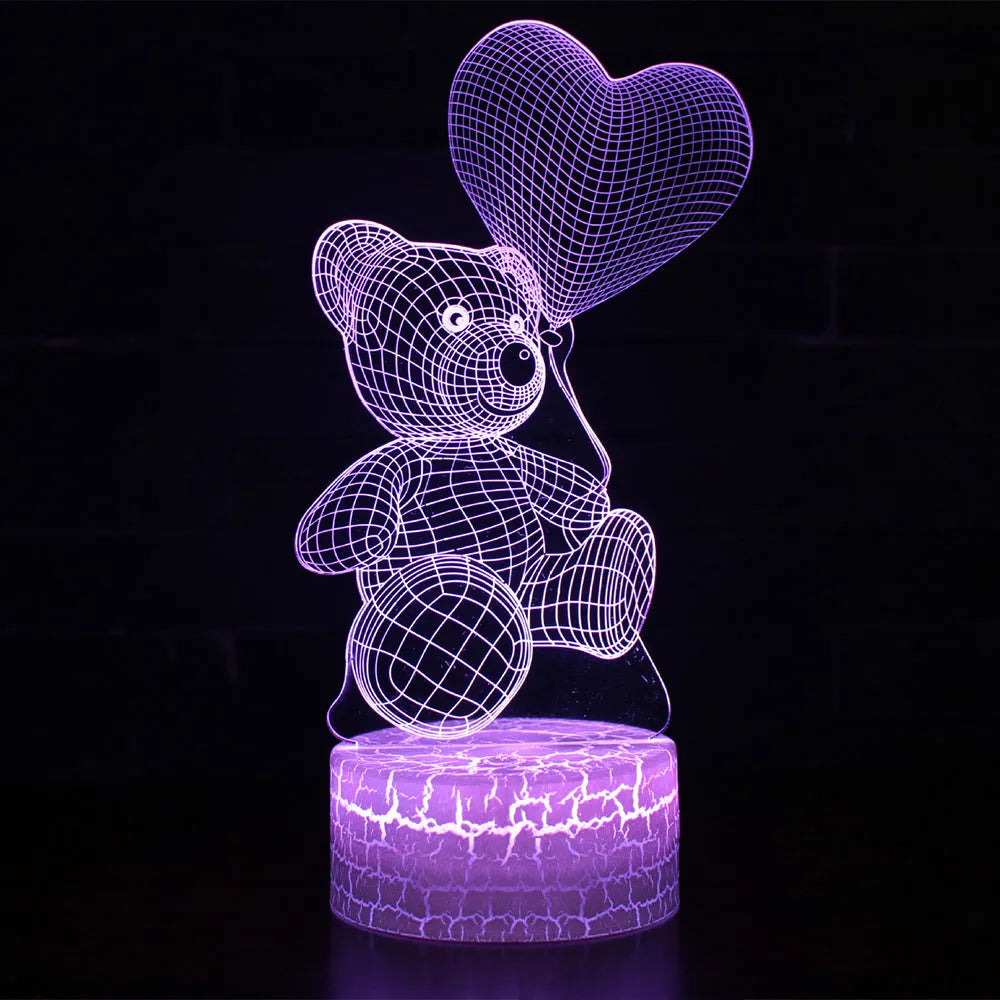 3D cute bear creative night light with colourful acrylic shade and LED light source