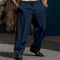Men's straight leg suit trousers with diagonal pocket, breathable cotton blend, available in six colours