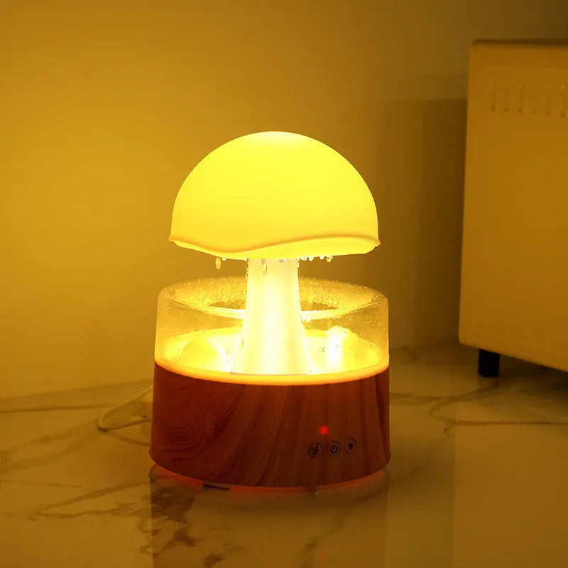 White rain cloud shaped humidifier with LED lighting and aromatherapy functions
