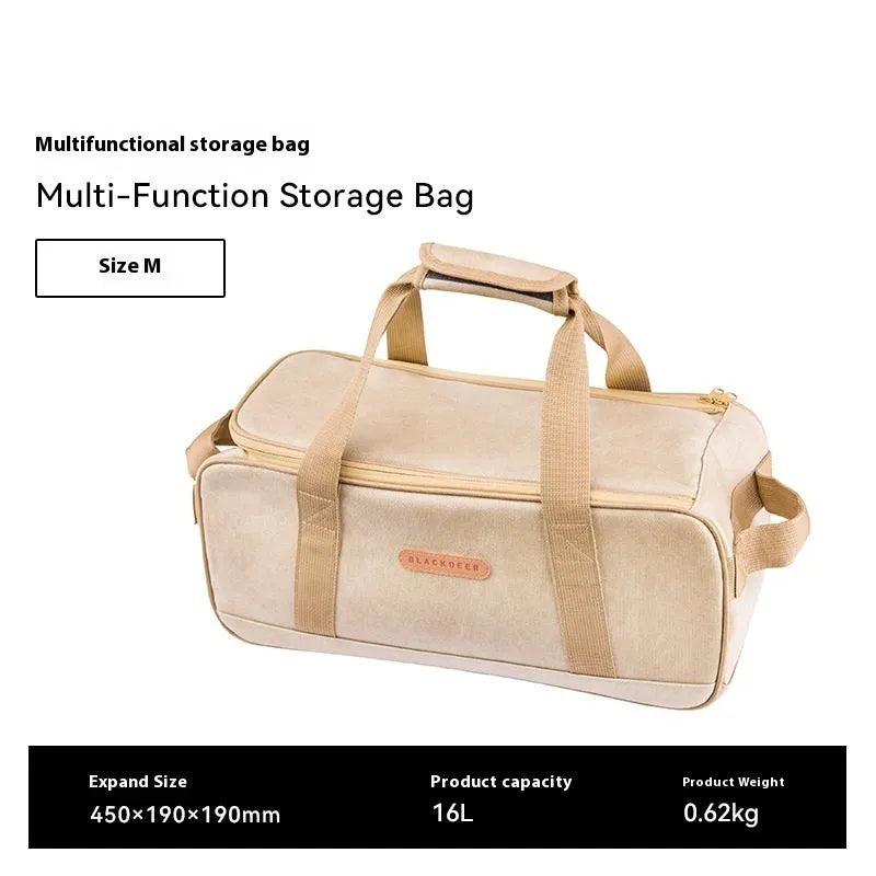 Oxford cloth camp kitchen storage bag showing 16L and 35L capacity options for outdoor cooking equipment