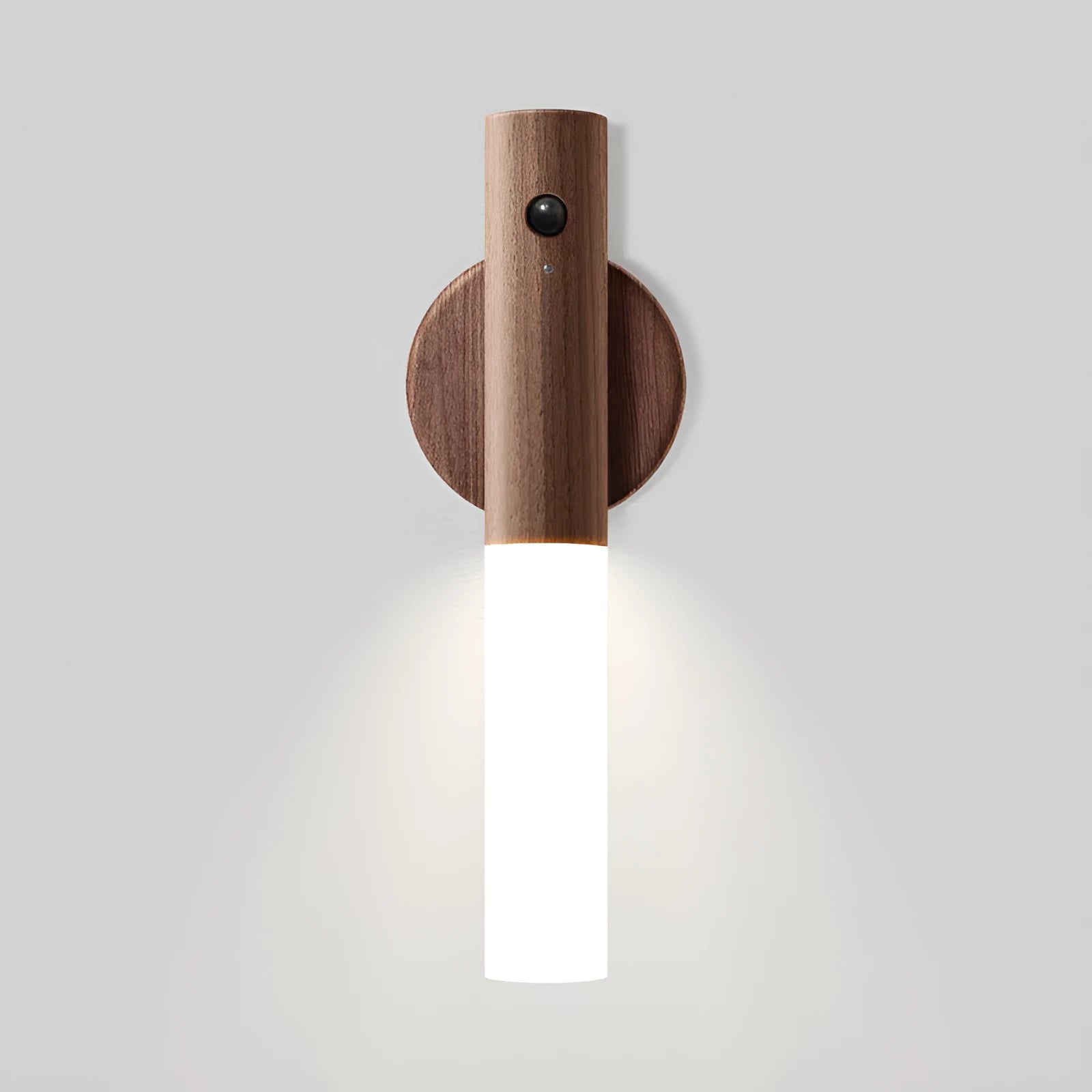 Brown and white induction night light with LED source and plexiglass shade for corridors