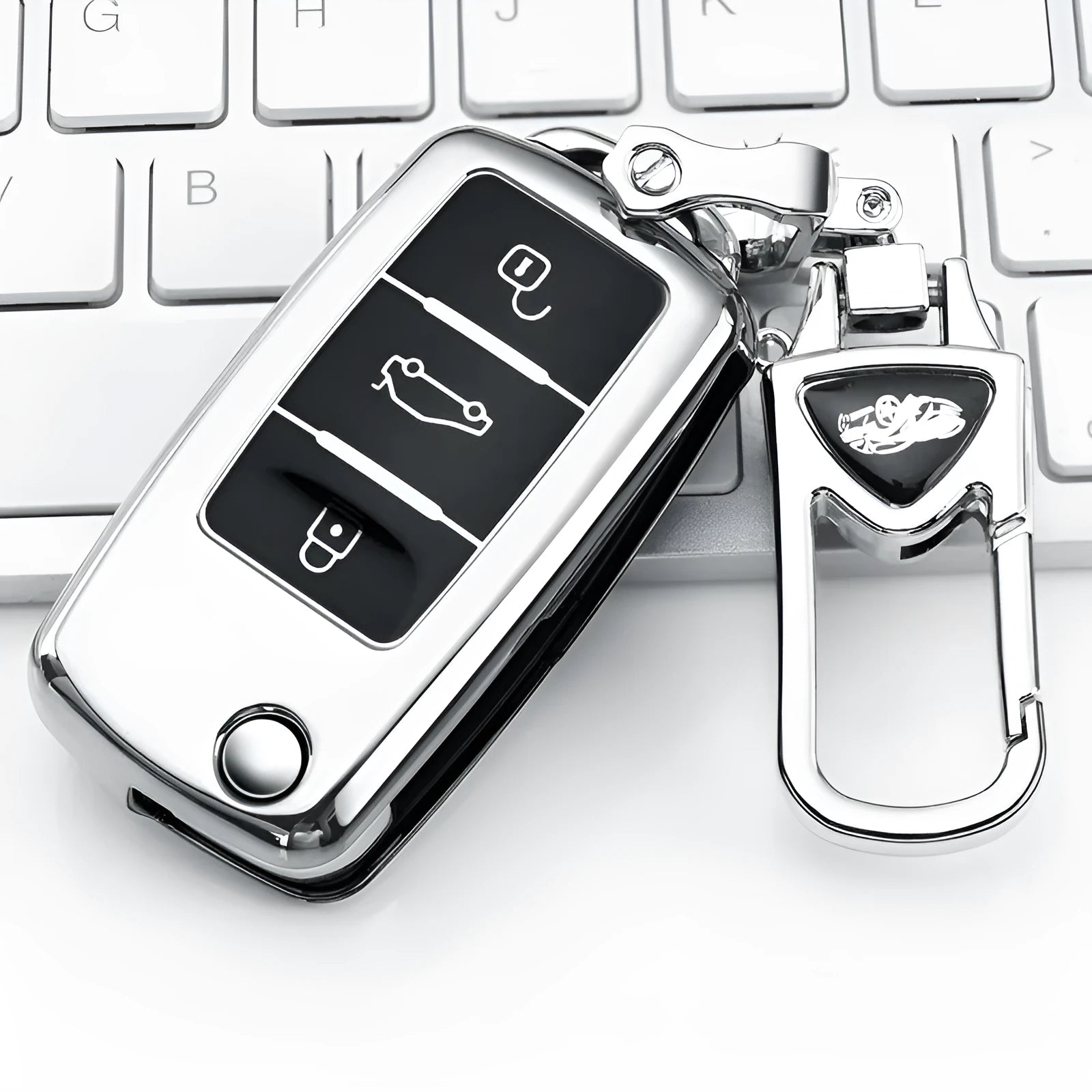 VW Model A car key case set with folding design for three keys in TPU material