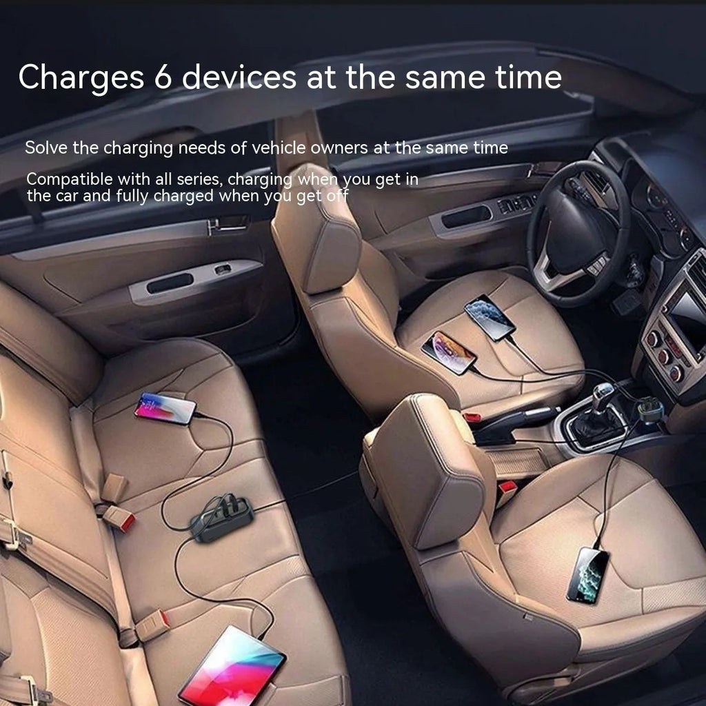 Automatic retractable vehicle charger with headband and multi-port plug for cigarette lighter socket