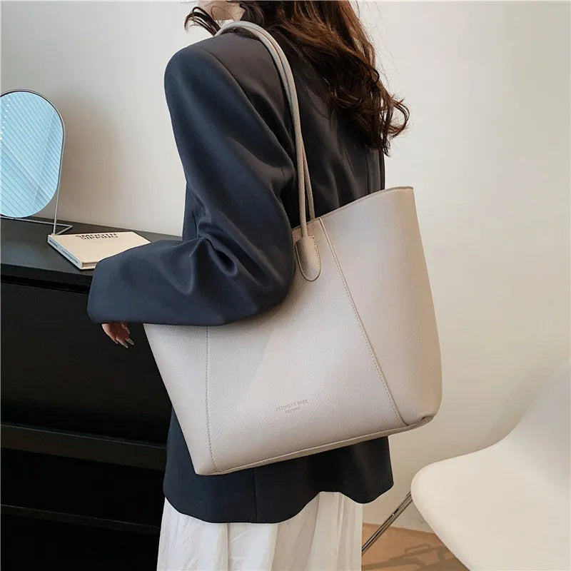 Soft PU leather bucket tote bag in black brown coffee or khaki with sandwich pocket and zipper change bag