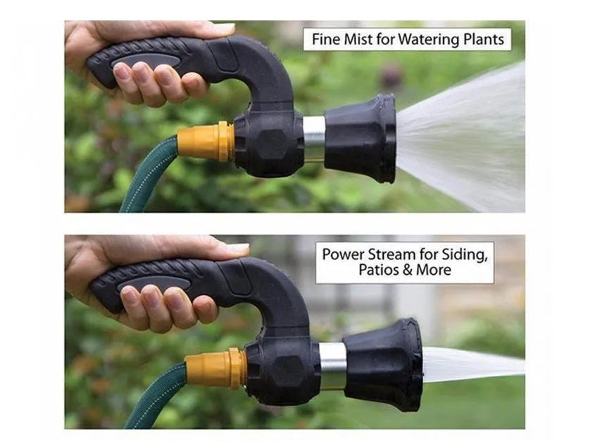 Mighty Power Hose Blaster Nozzle, black, with ergonomic handle and spray settings, for garden and car washing