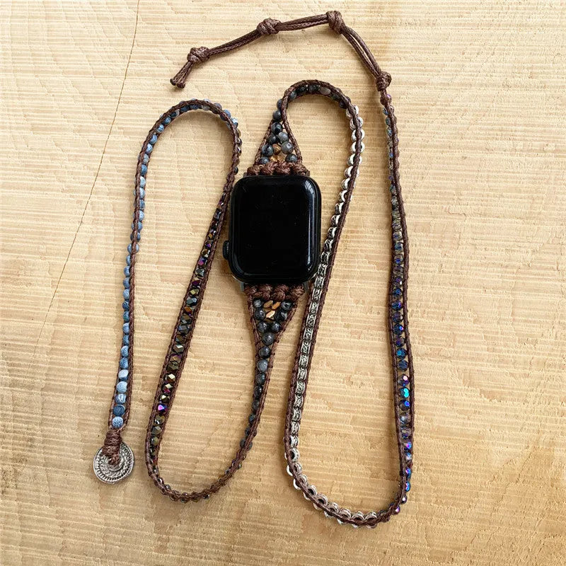 Agate woven bohemian watch band stone strap for 38-41mm or 42-45mm watches in natural national style