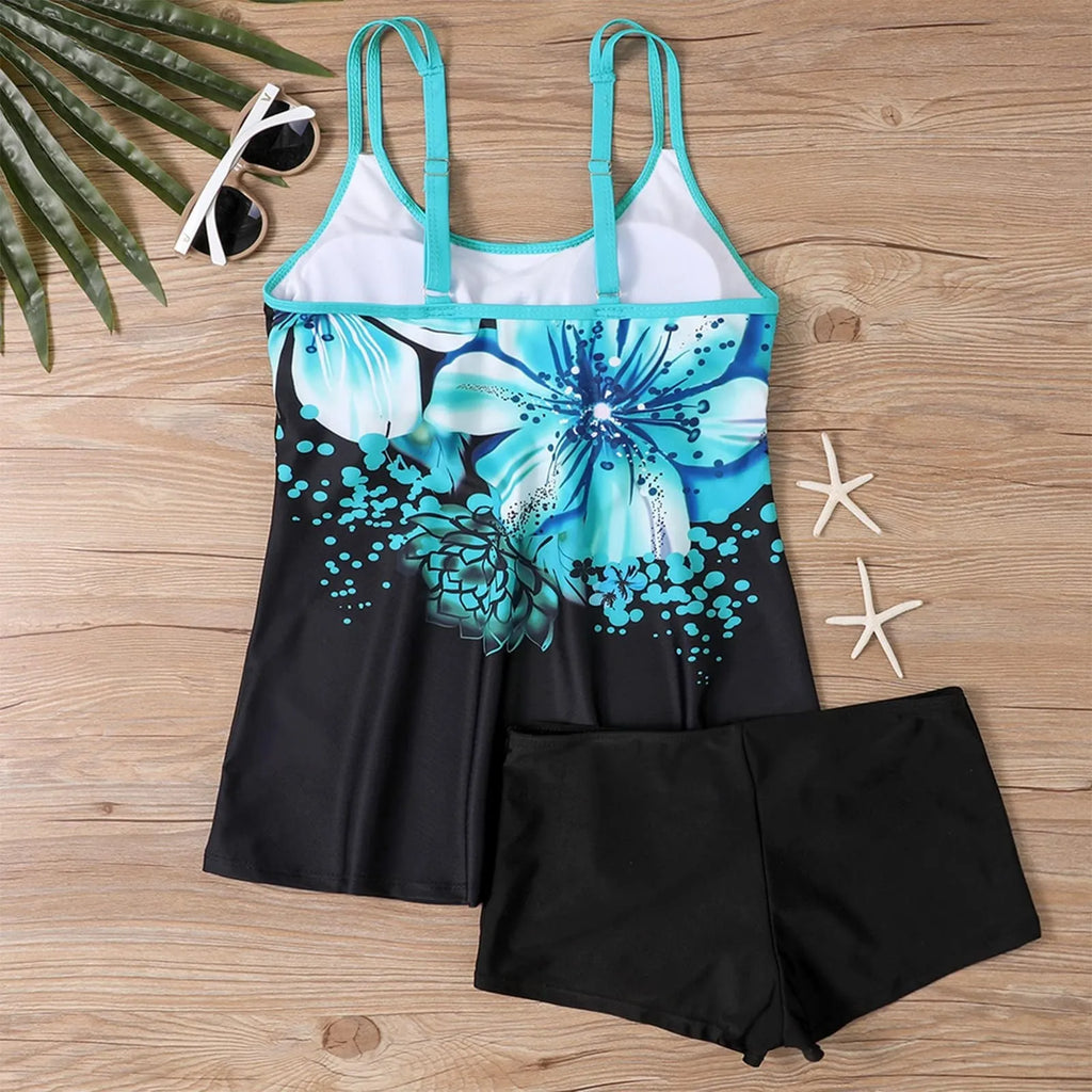 Men's flower skirt boxer shorts with split high waist, quick-drying polyester, gradient floral print in black and blue