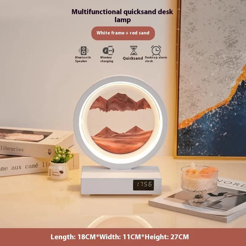 Quicksand painting clock night lamp with wireless charger and three-colour LED, available in multiple sand and frame colours