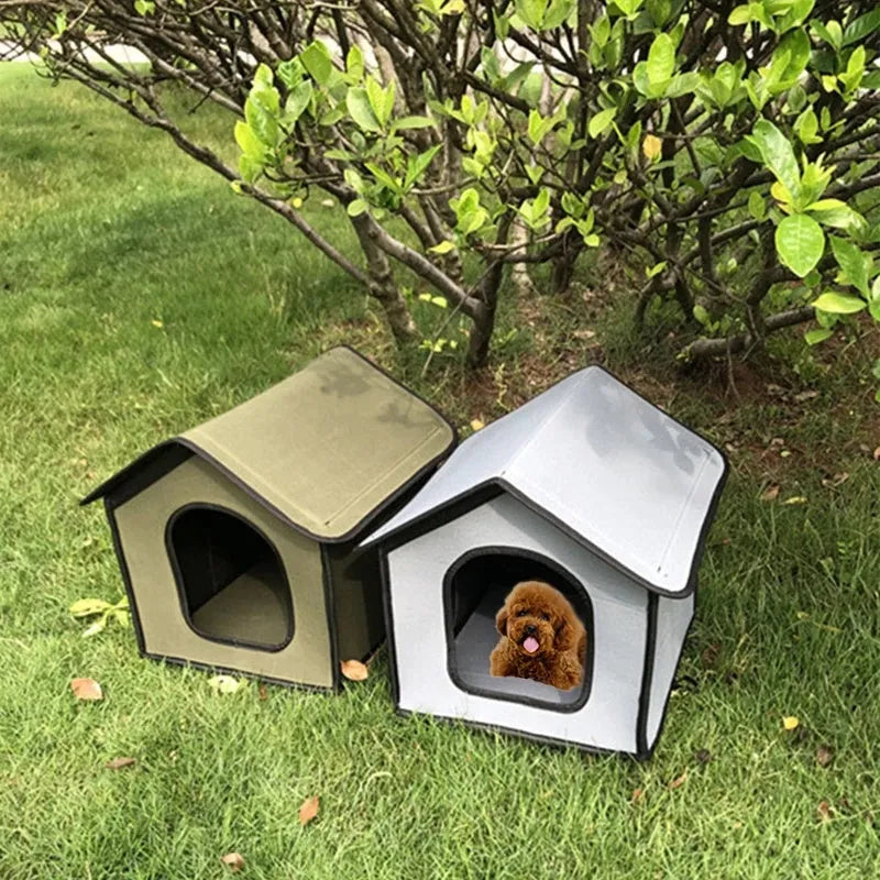 Waterproof outdoor pet kennel in camouflage colour for dogs and cats, made of chemical fibre fabric