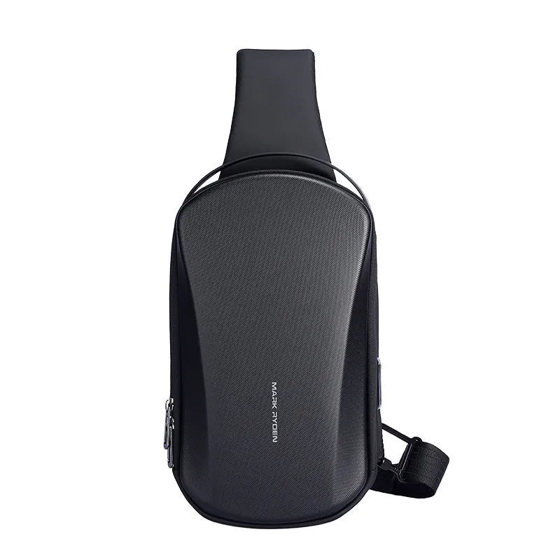 Men's hard shell waterproof chest bag in gray, 30x18x10cm, with adjustable shoulder strap