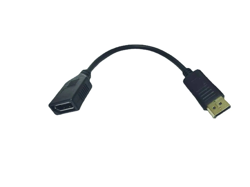 Black Display Port male to female extension cable approximately 10cm long