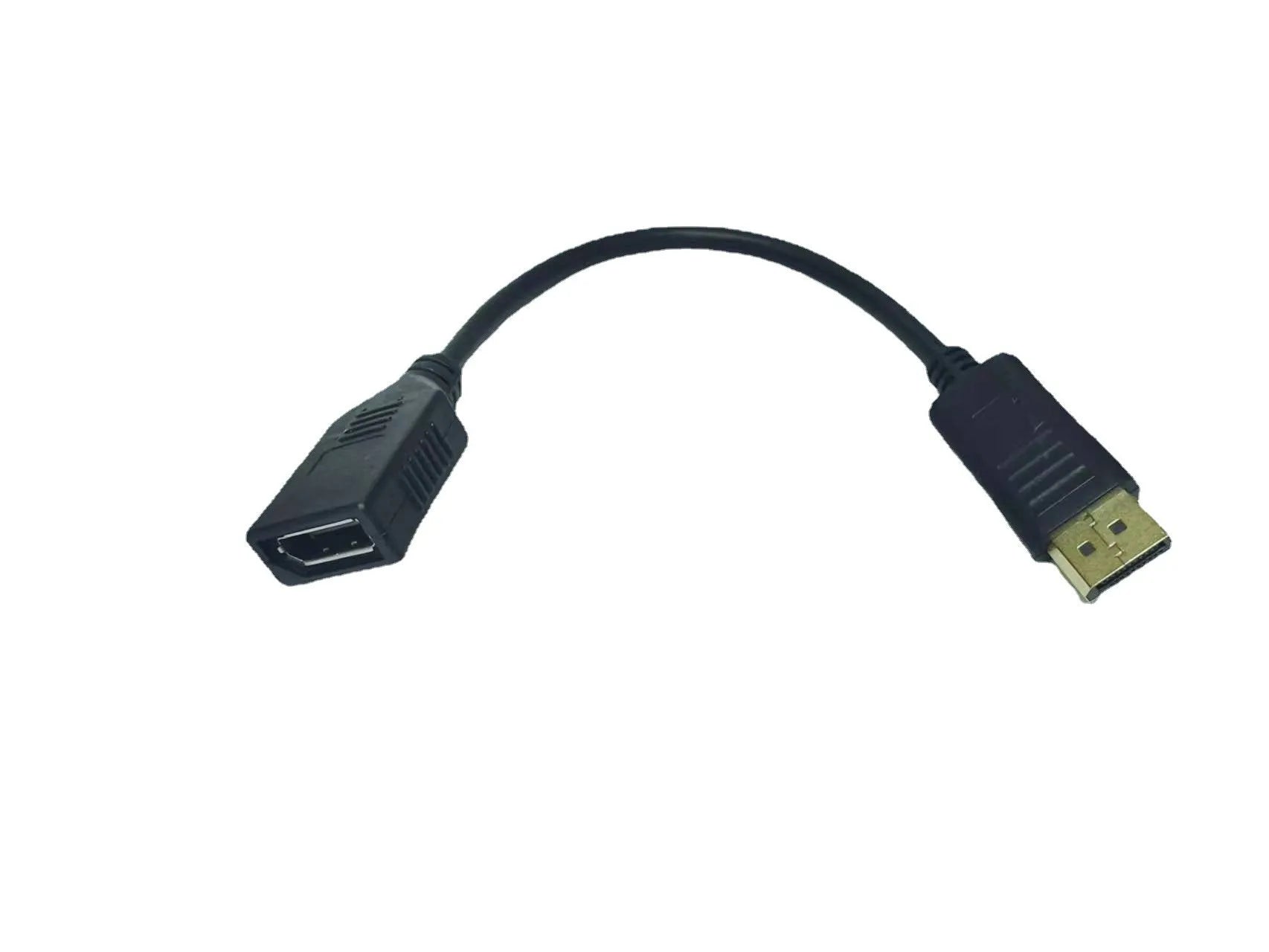 Black Display Port male to female extension cable approximately 10cm long