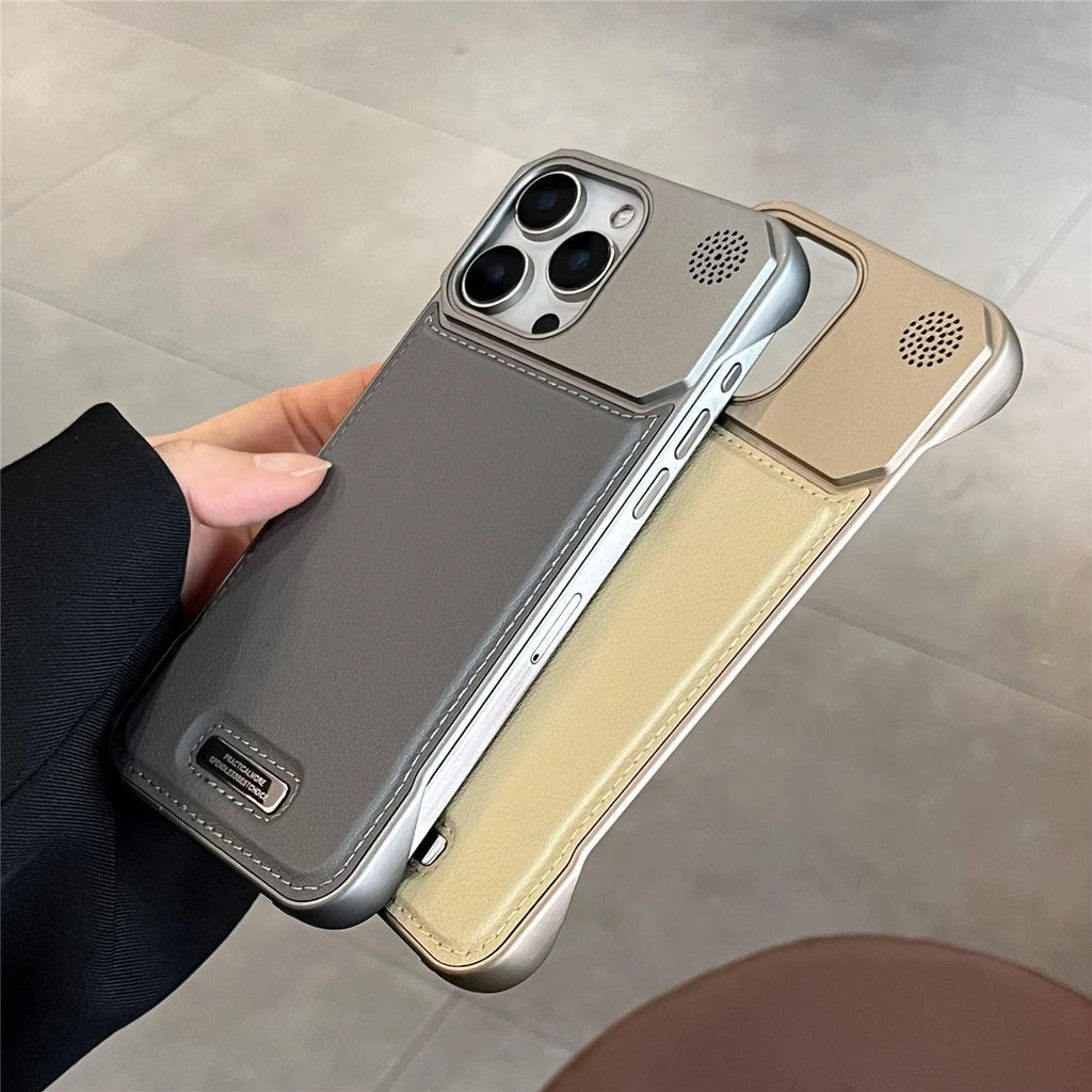 Aromatherapy leather magnetic phone case for iPhone in black, frameless hard PC, frosted anti-fingerprint finish