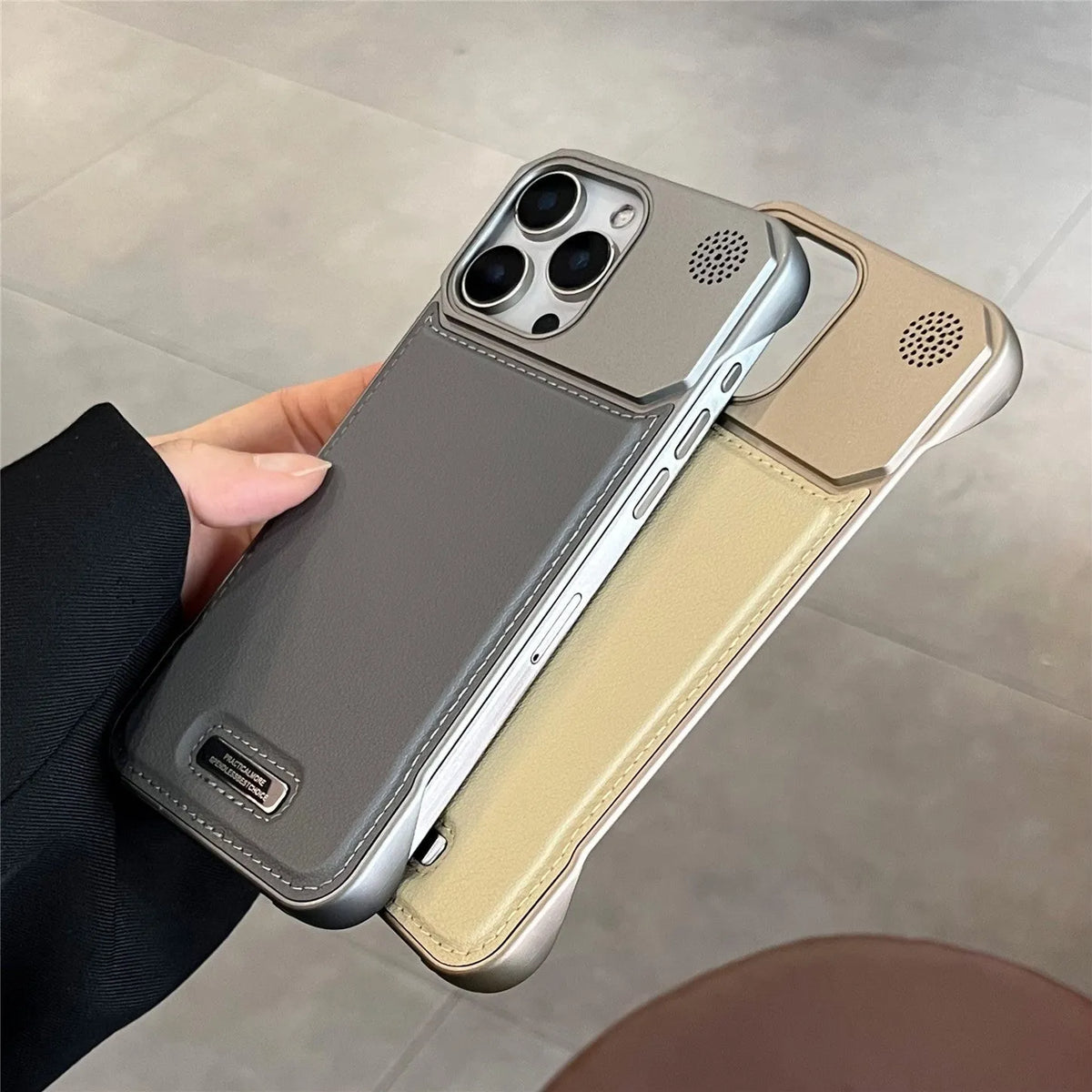 Aromatherapy leather magnetic phone case for iPhone in black, frameless hard PC, frosted anti-fingerprint finish