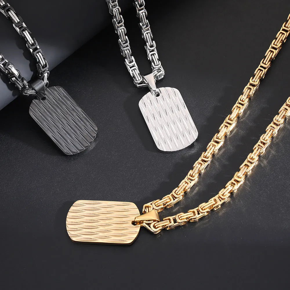 Men's titanium steel necklace with water ripple pendant on emperor chain in gold colour