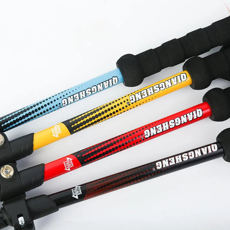 Telescopic trekking pole with 7075 aluminium alloy shaft, EVA handle, tungsten steel tip and outer lock, 63-135cm