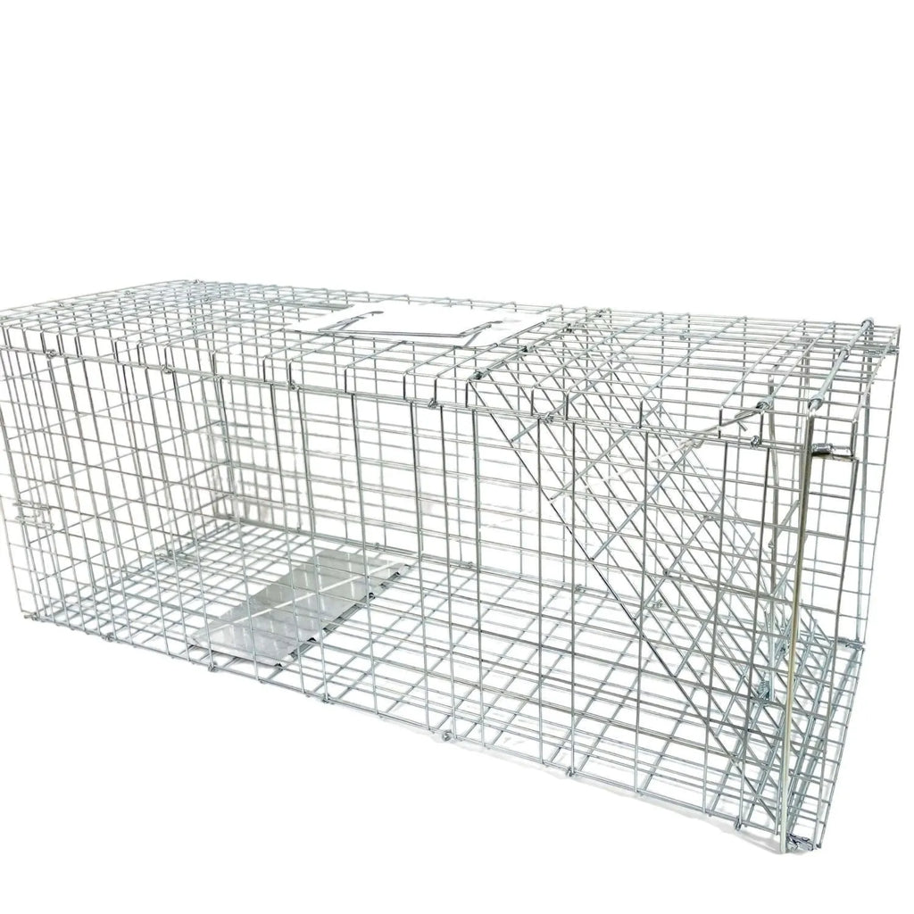 Fully automatic foldable steel cat trap cage in galvanised or black finish, sizes 60x20x18cm, 65x26x23cm, 80x32x28cm