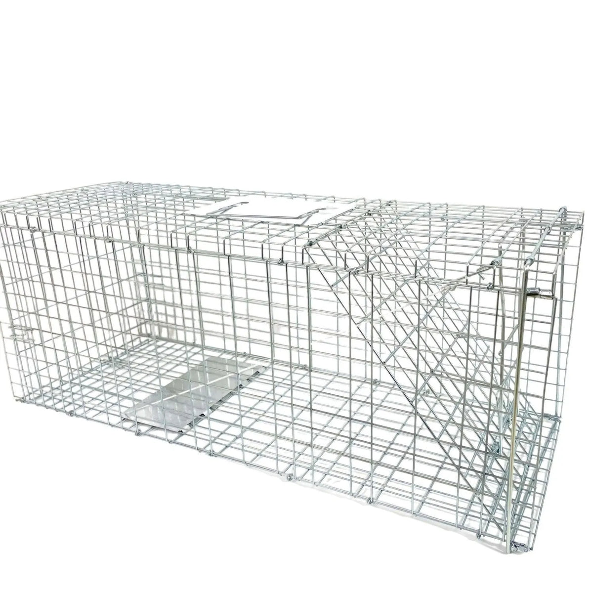 Fully automatic foldable steel cat trap cage in galvanised or black finish, sizes 60x20x18cm, 65x26x23cm, 80x32x28cm
