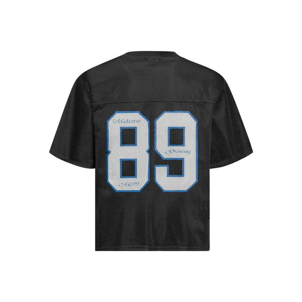 Men's black and white loose-fitting casual t-shirt with alphanumeric printing