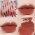 Lip and cheek blush matte non-stick velvet lip glaze in six shades including White Peach Cheese and Ebony Rose