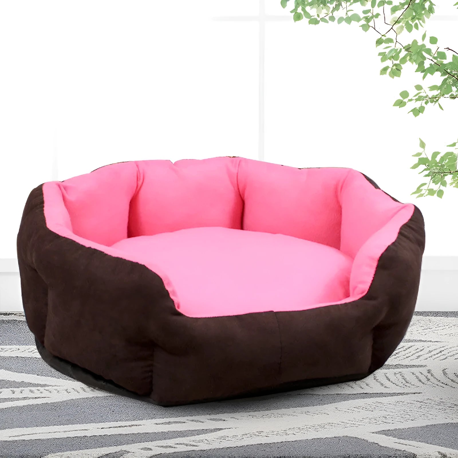 Round cloth pet nest in grey with a removable cover, suitable for dogs and cats size M to XXL