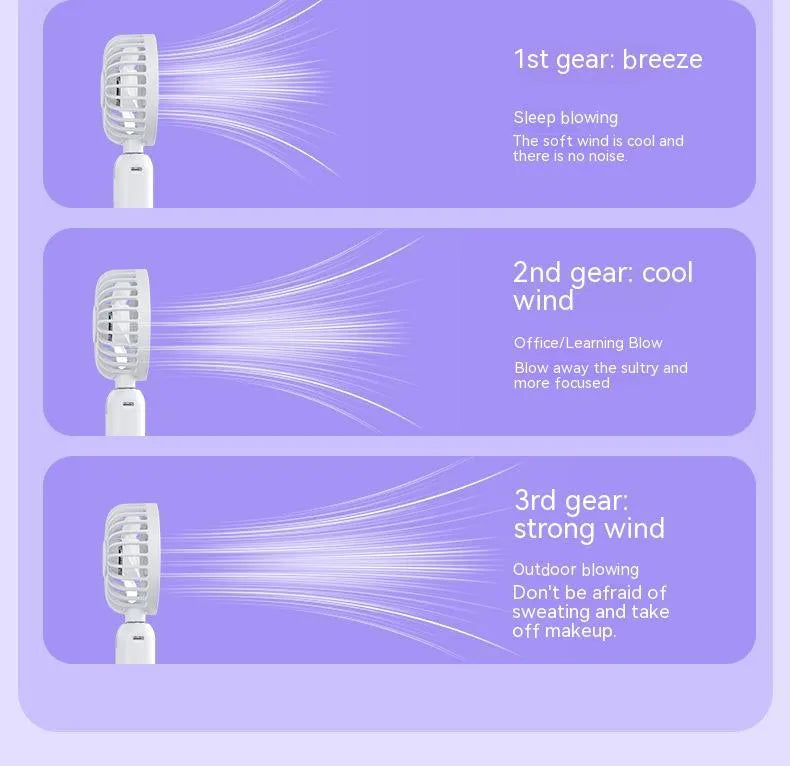 2-in-1 handheld fan with power bank, purple, 88mm brushless blades, compact USB rechargeable portable fan