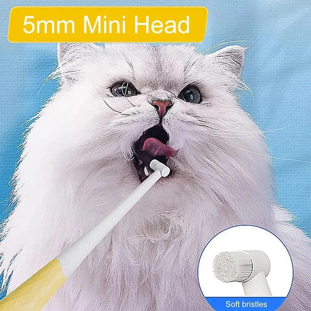 Cat toothbrush with anti-slip handle, 15cm, for kittens and small dogs, in blue or yellow with flat or pointed head