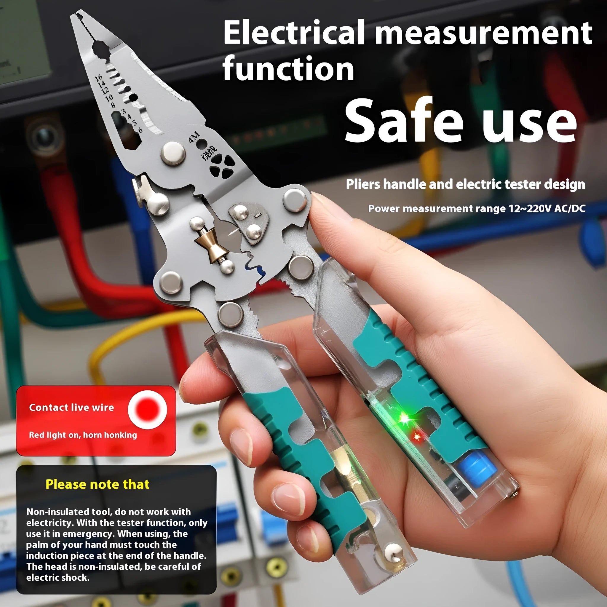 Electricians' pliers wire stripper with pointed design and rust prevention cutting edge