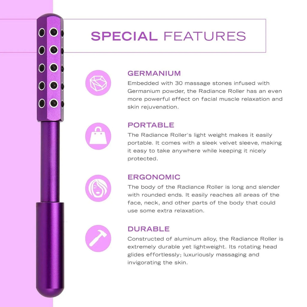 Germanium stone lifting facial roller stick 19x172mm non-powered household massager in purple highlight finish