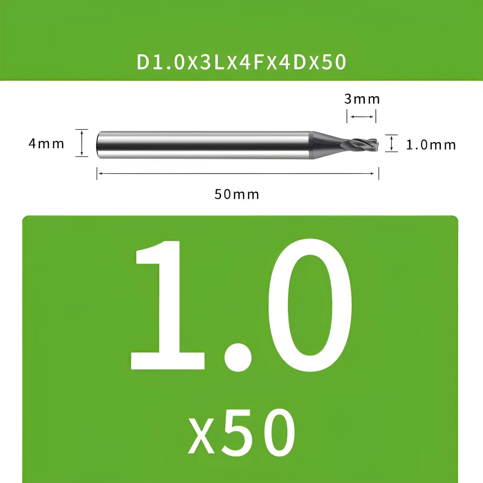 4-blade tungsten steel end mill for CNC machining with size specifications
