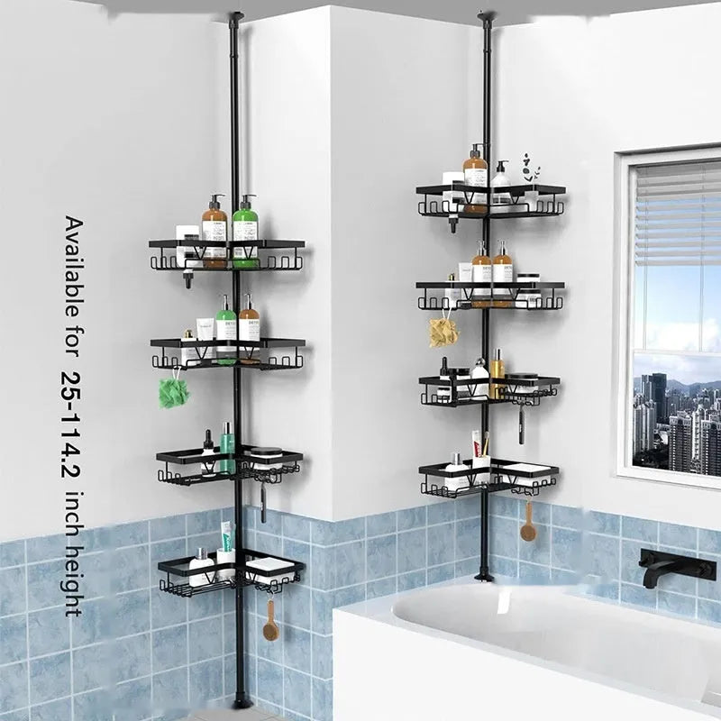 Hole-free stainless steel bathroom storage rack with four retractable layers