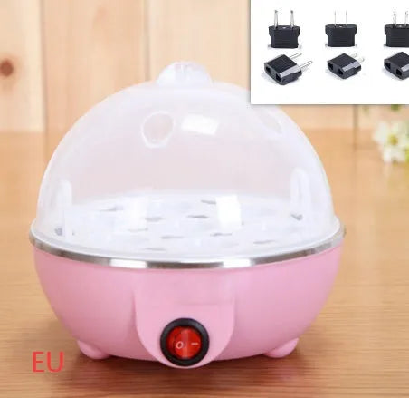 Multifunctional electric egg cooker with automatic power off and anti-dry protection, shown in blue, pink, or yellow