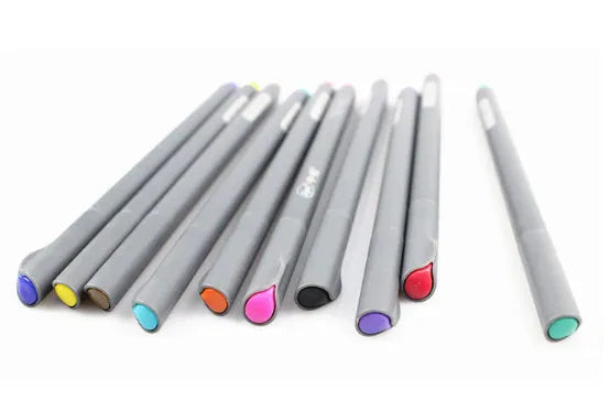 Pack of ten 0.38mm hook line pens for technical drafting, each 15.8cm long.