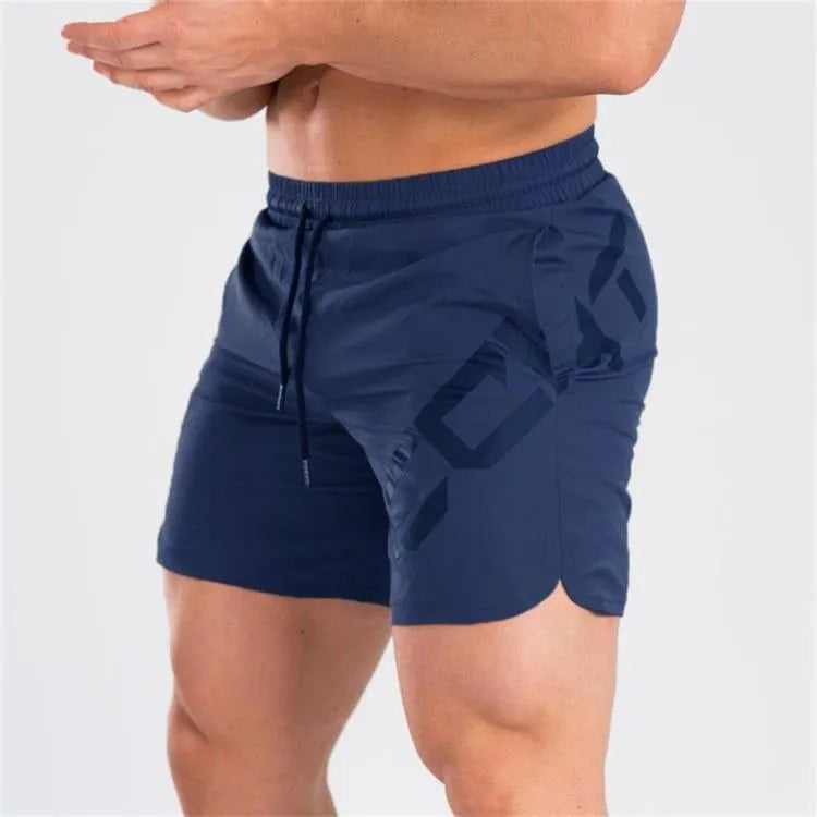 Men's elastic thin training running shorts in knee-length style with quick-drying nylon blend fabric