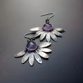 Purple resin flower earrings with alloy animal zodiac detailing in bohemian retro style