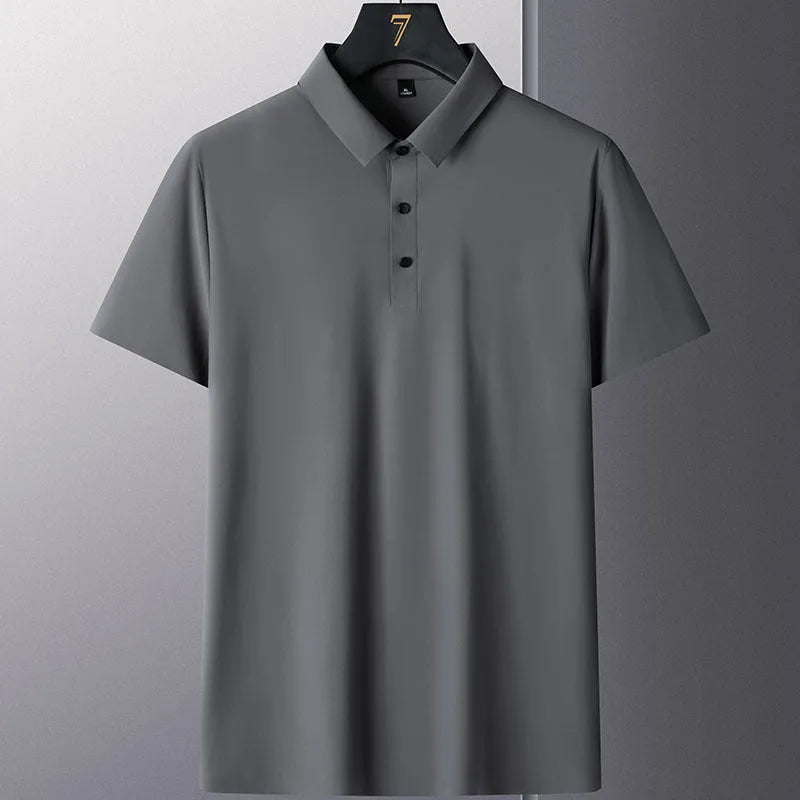 Non-ironing solid colour short sleeve men's business casual shirt in navy blue.