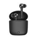 Black TWS Bluetooth headset with compact charging case measuring 60 x 67.5 mm