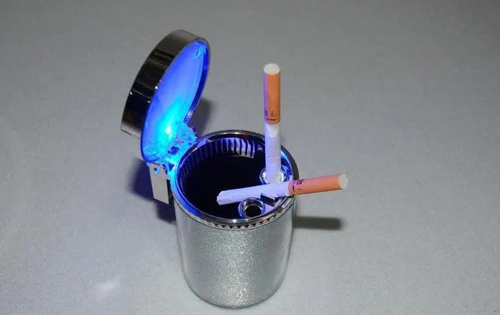Silver car ashtray with solid mold fill and foam sealing ring for cup holder fit over 7cm