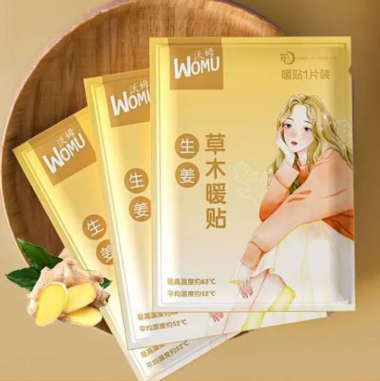 A single self-heating herbal warming plaster for uterus and stomach comfort.