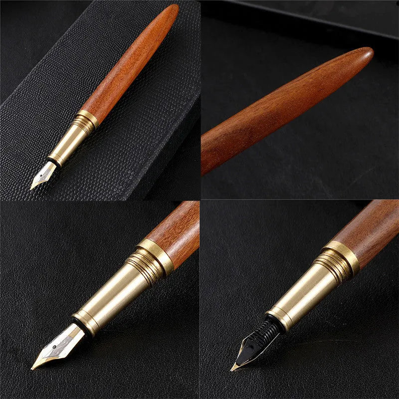 Business fountain pen with stainless steel 0.7mm nib and rotary ink absorption in wood finish