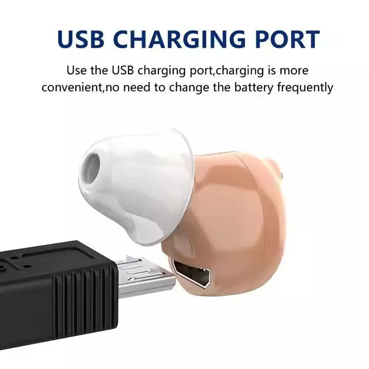 Skin colour G17 ABS intelligent noise reduction hearing aid for elderly with USB charging port visible