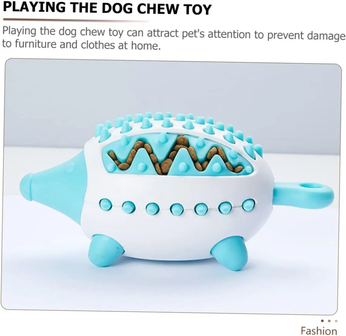 Dog toy treat dispensing squeaky ball in blue green and pink colours